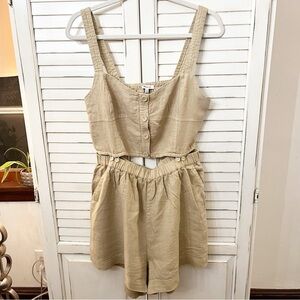 Madewell Modular Sleeveless 100% Linen Romper Khaki RN 77388 Size 14